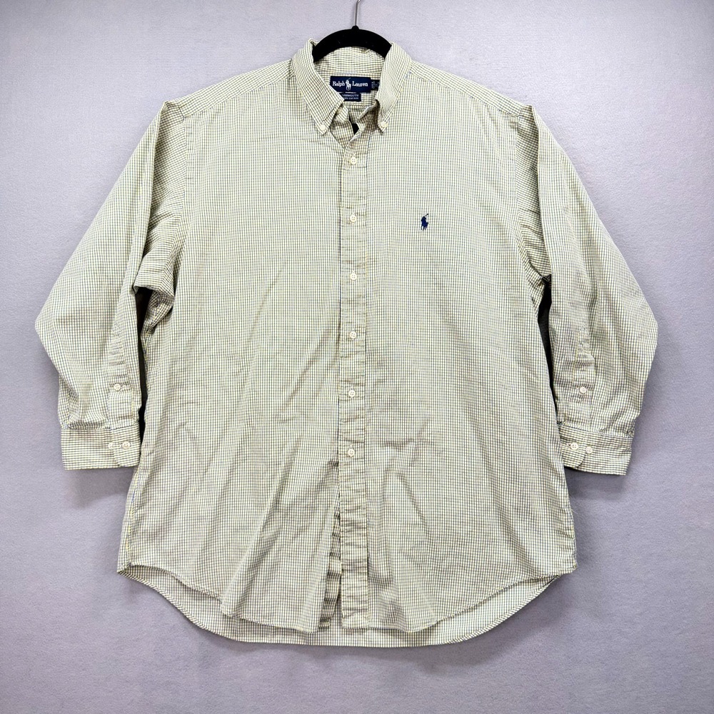Ralph Lauren Yarmouth Dress Shirt Mens 17 Yellow Blue Gingham Check Oxford Y2K
